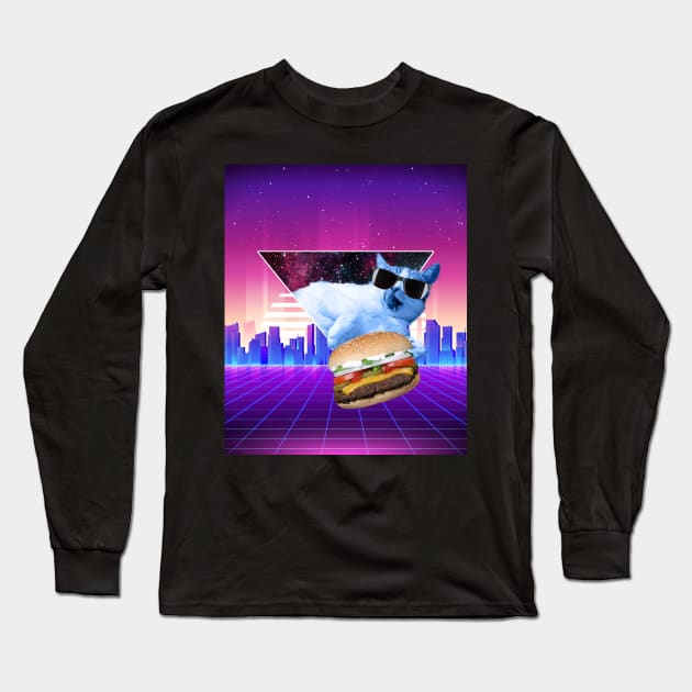 Aesthetic Synthwave Cat Burger Long Sleeve T-Shirt by Random Galaxy